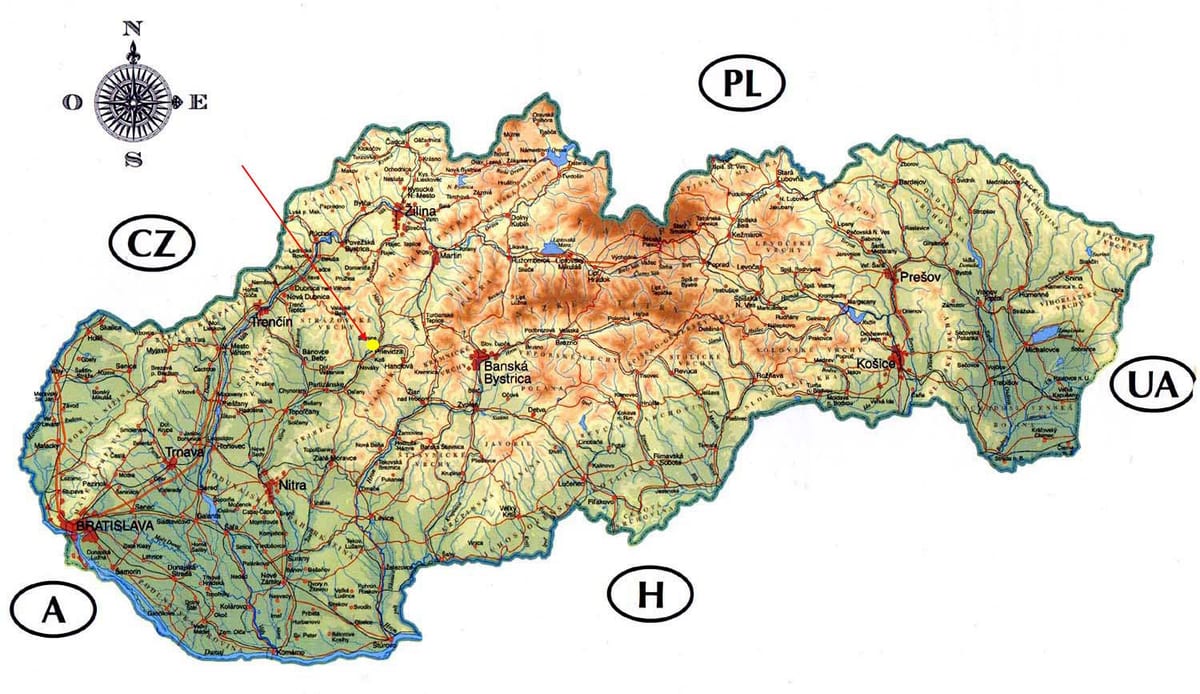 քարտեզ Սլովակիայի փական