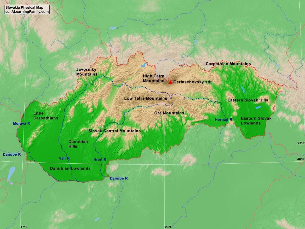 քարտեզ Սլովակիայի mountains