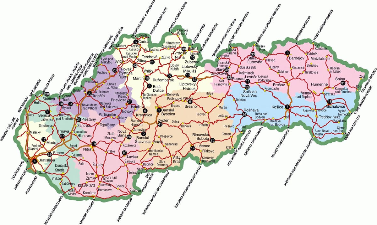 Սլովակիա տեսարժան վայրերը քարտեզի վրա