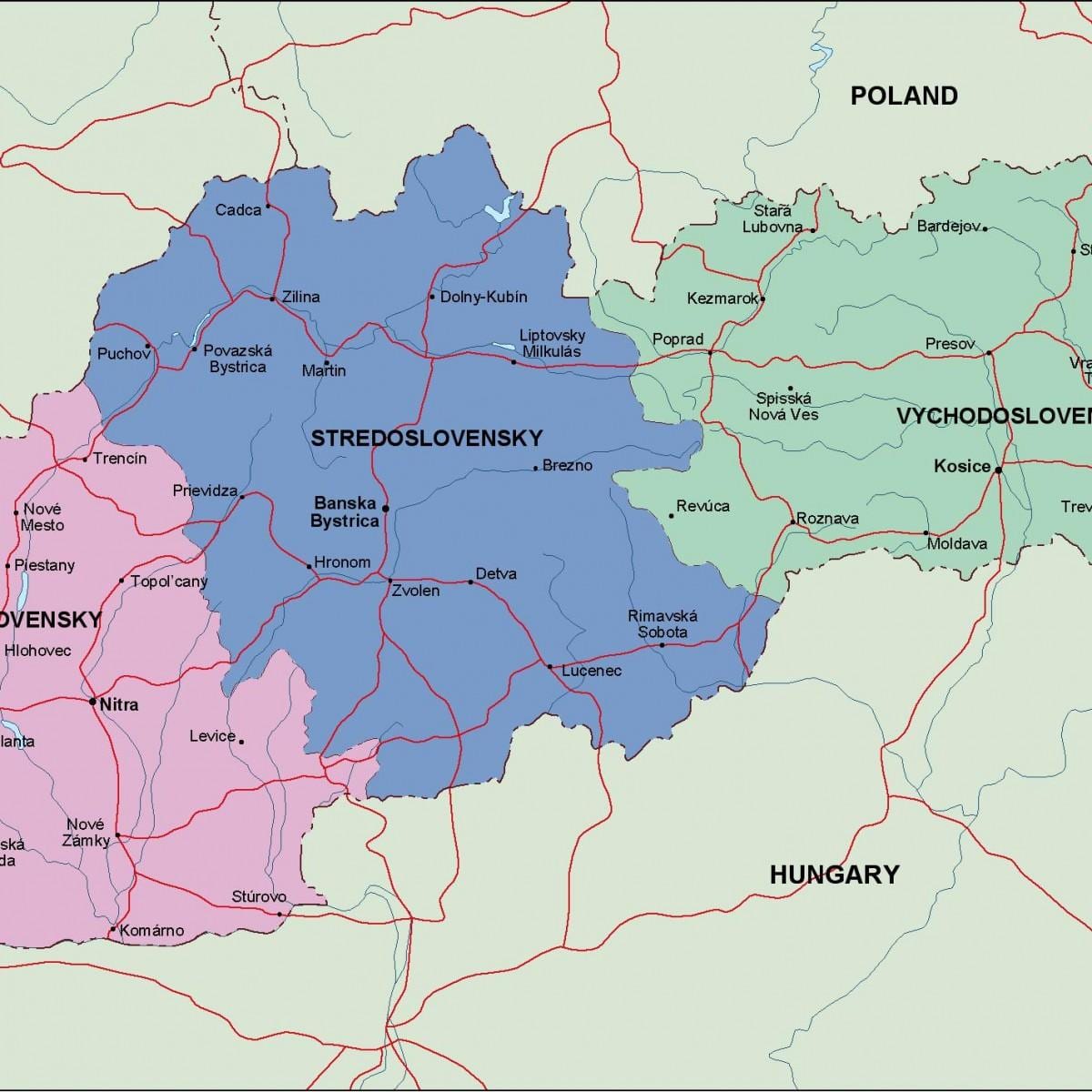 քարտեզ Սլովակիայի քաղաքական