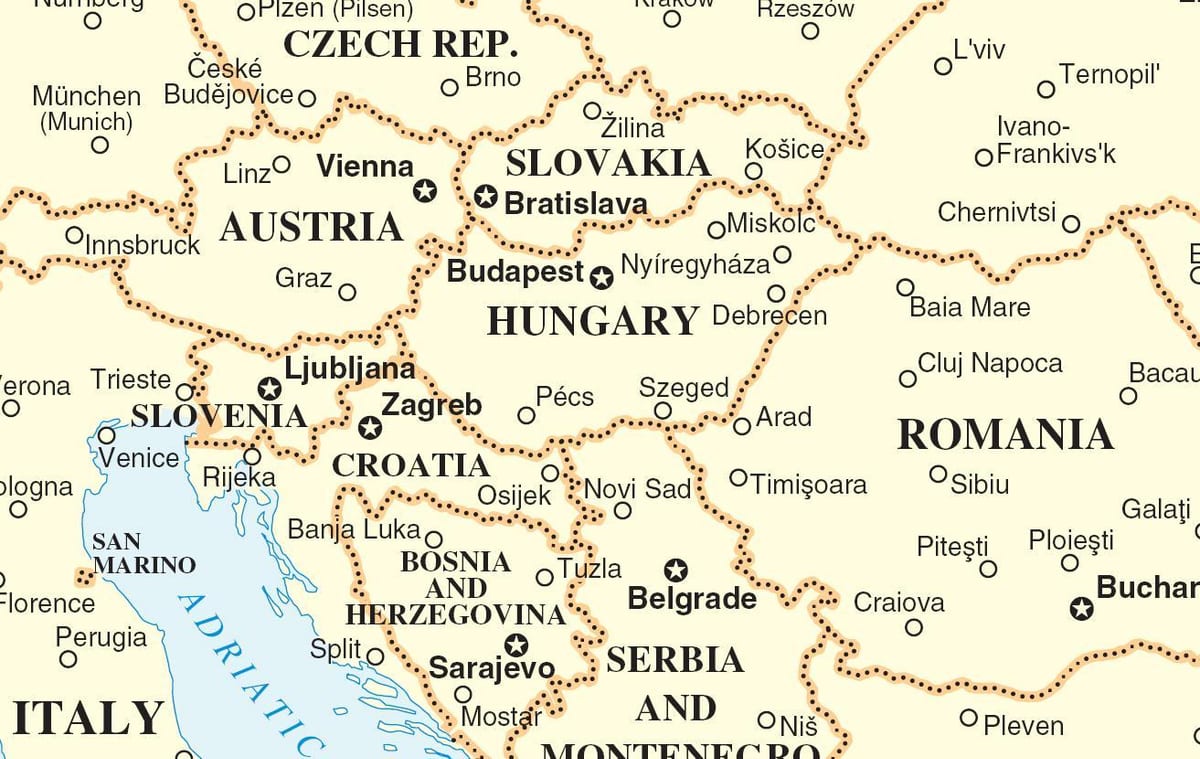 քարտեզ Սլովակիայի շրջապատող երկրների