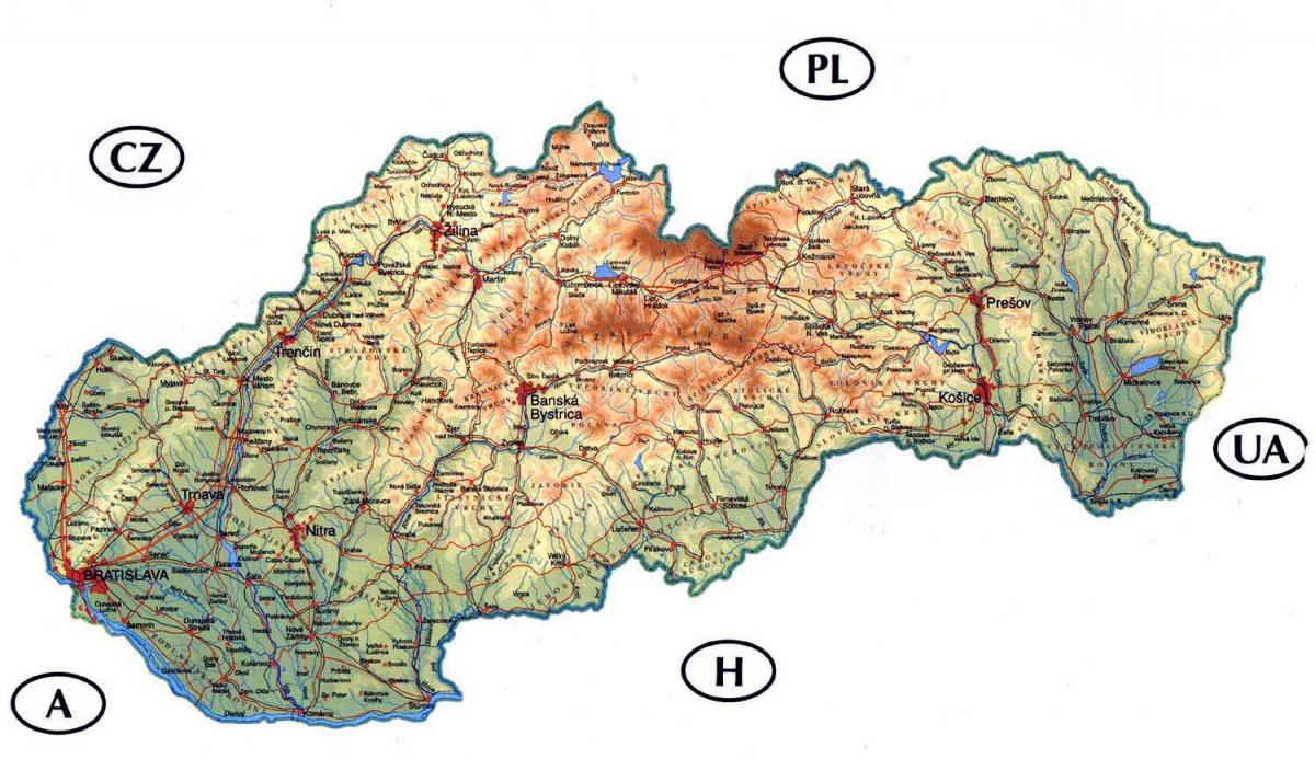 մանրամասն քարտեզը Սլովակիայի